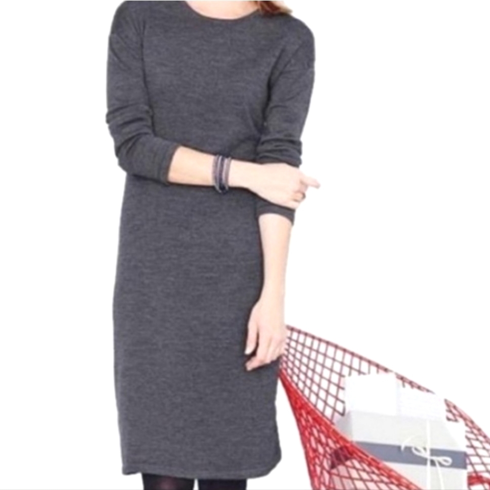 Garnet Hill Gray Merino Wool Crew Neck Sweater Dress szXS  BinF